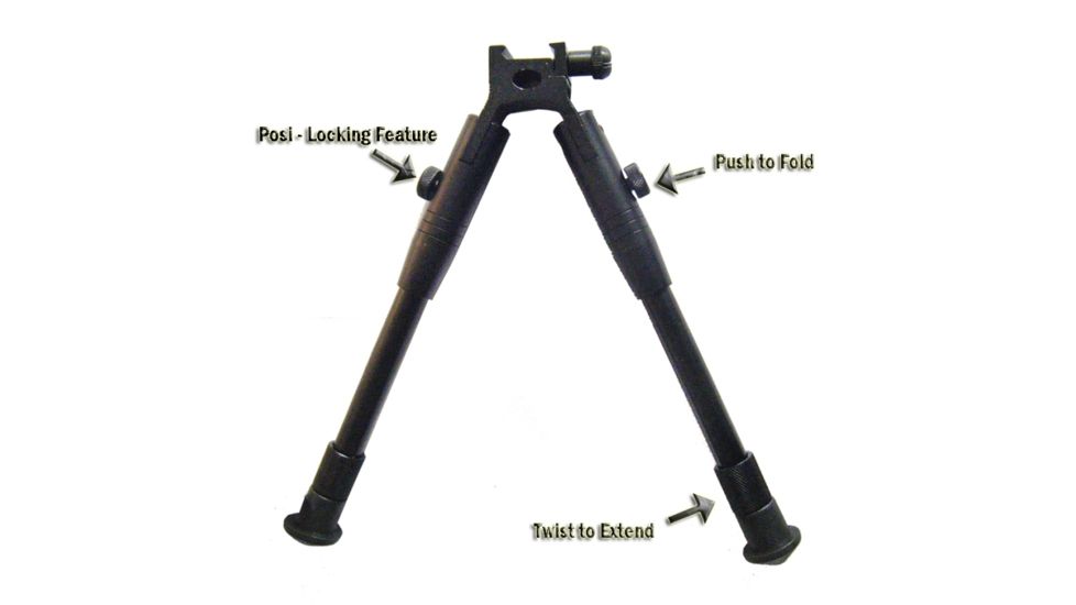Tuff Zone Tactical Bi-Pod 8-10in, w/ Picatinny &amp; Swivel Stud Mounting Systems, TZ-MBP15