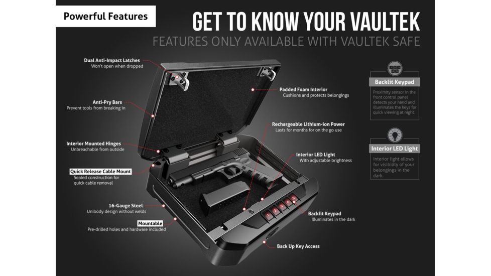 Vaultek Safe Essential VE20 Safe, Black, VE20-BK