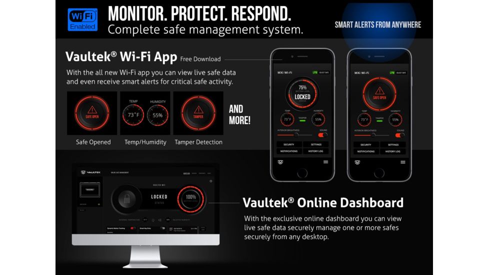 Vaultek Safe NMXi Large Capacity Wi-Fi Rugged Biometric Smart Safe, Black, NMXi-BK