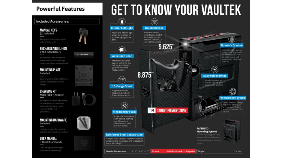 Vaultek Safe NSL20i Slider WiFi Biometric Pistol Vault, Covert Black NSL20i-BK