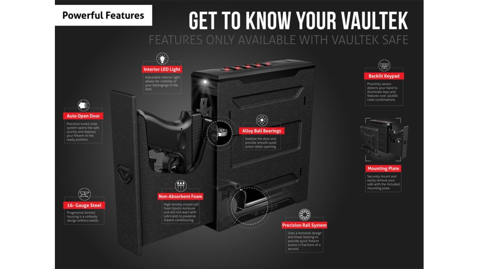 Vaultek Safe SL20 Slider Bluetooth Pistol Vault, Black, SL20-BK