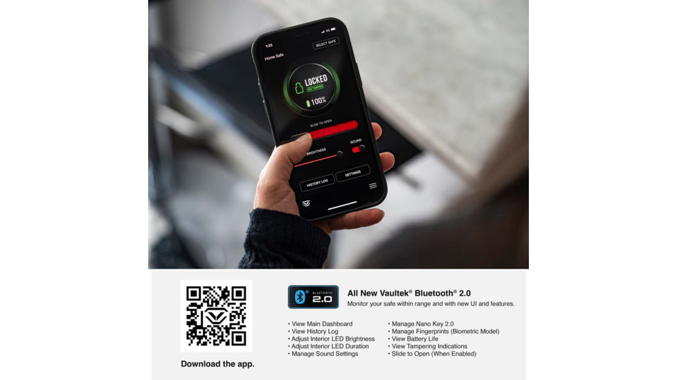 Vaultek Safe Sub-Compact Biometric Bluetooth 2.0 Smart Safe, 10 Series, Black, VS10i-BK