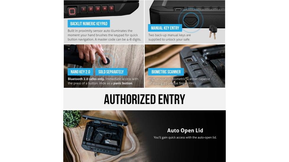 Vaultek Safe Sub-Compact Biometric Bluetooth 2.0 Smart Safe, 10 Series, Black, VS10i-BK