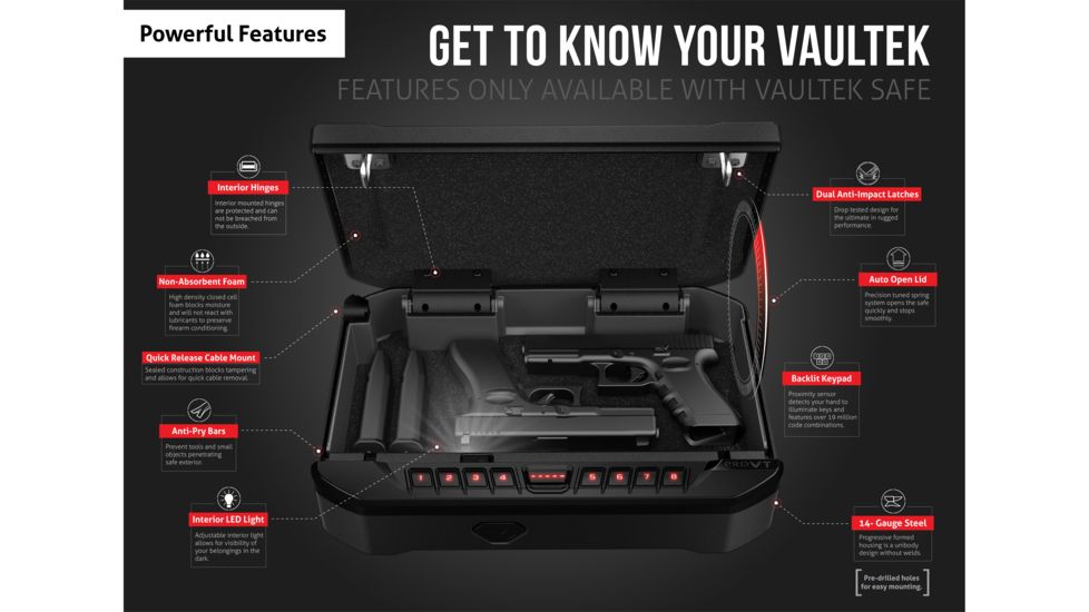 Vaultek Safe VT Full-Size Bluetooth Pistol Vault, Black, VT-BK