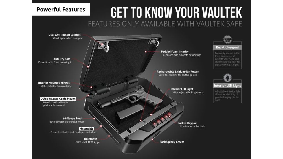 Vaultek Safe VT20 Bluetooth Pistol Vault, Black, VT20-BK