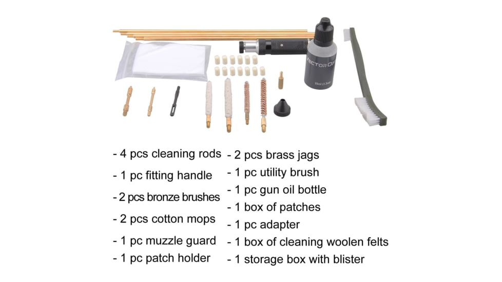 Vector Optics Gun Cleaning Kit, Airgun, .177/ .22, Black, SCCK-10