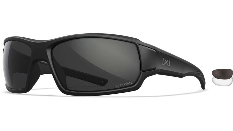 Wiley X Changeable Series Breach XL 2.5 Sunglasses, Matte Black Frame Gunmetal Logo, Grey Lens, CHBRC02XL